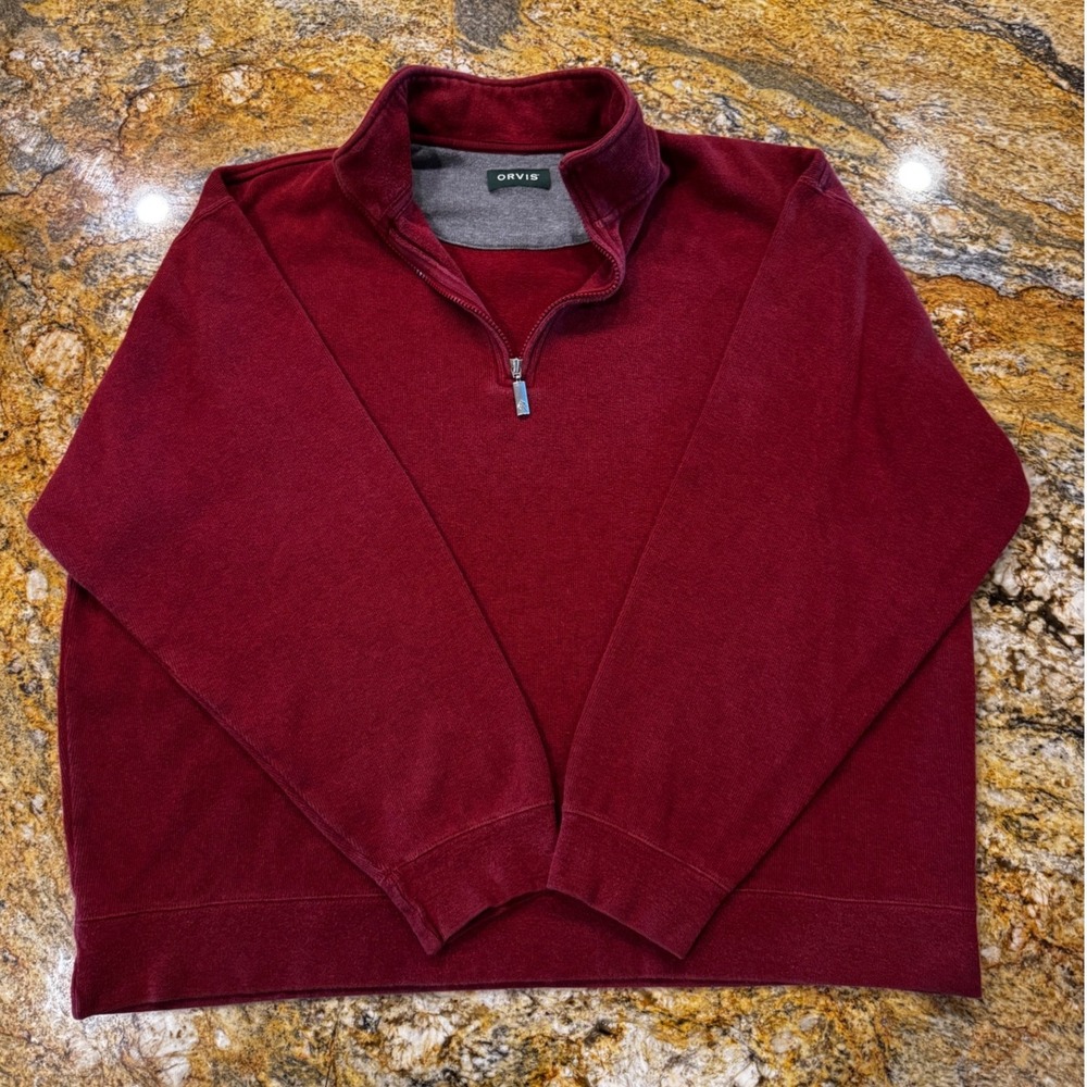 Orvis Mens Burgundy Red 100% Cotton Quarter Zip Pullover Sweatshirt XL 2LJZ
